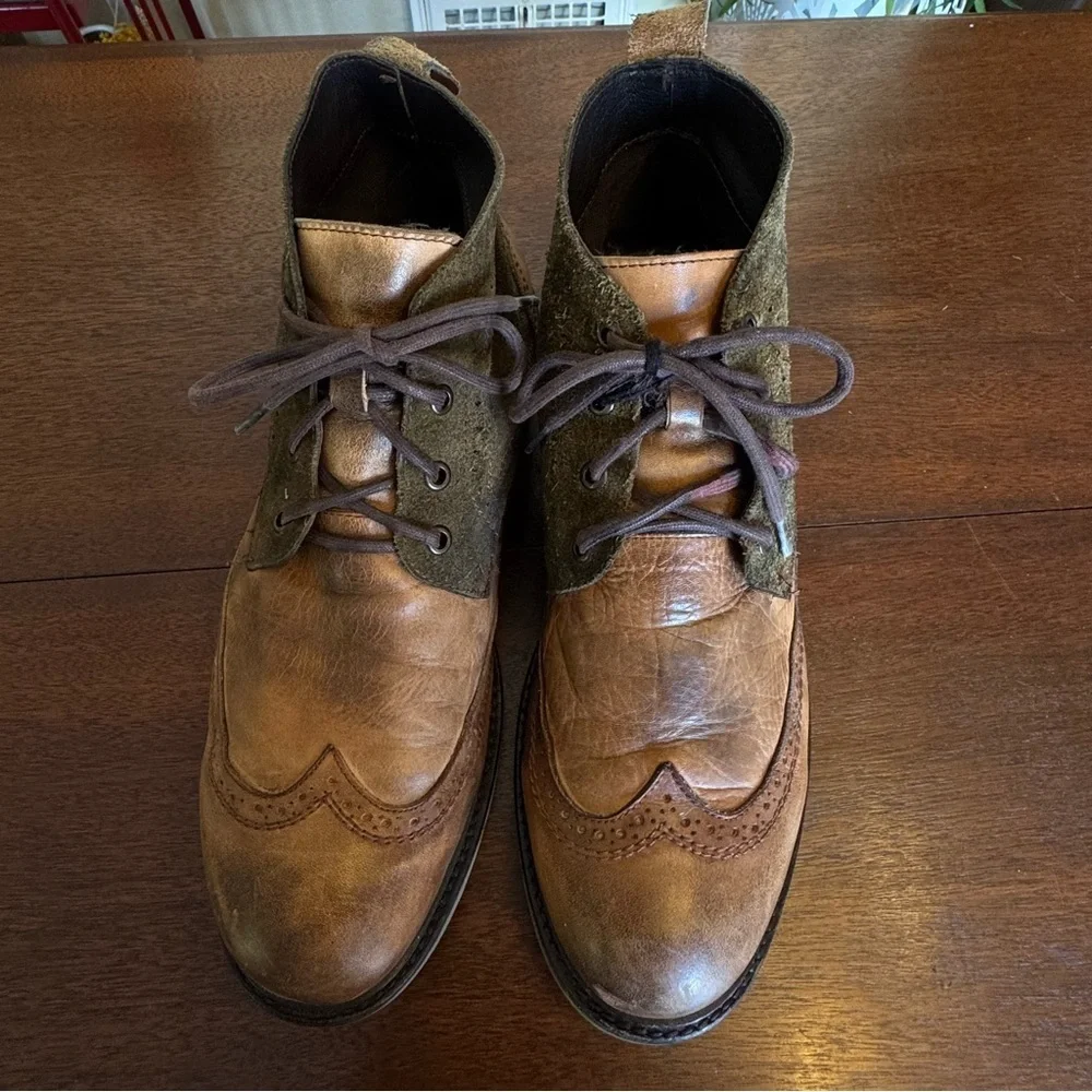 Bed Stu Capacity Chukka Boots Two Tone Leather Suede Brown Green | Men's Sz 10.5